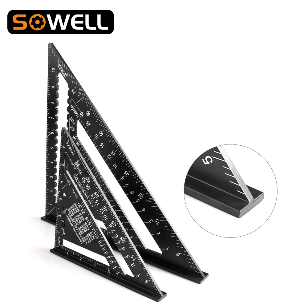 7/12inch Triangle Angle Protractor Aluminum Alloy Speed Square Measuring Ruler Carpenter Measuring Tools