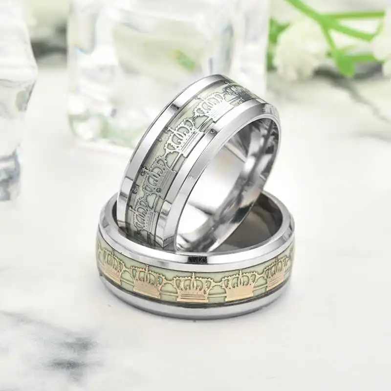 Модное креативное светящееся кольцо в виде короны, светящееся темно-Золотое серебряное Ювелирное кольцо из нержавеющей стали, туристический сувенир для мужчин и женщин, ювелирное изделие