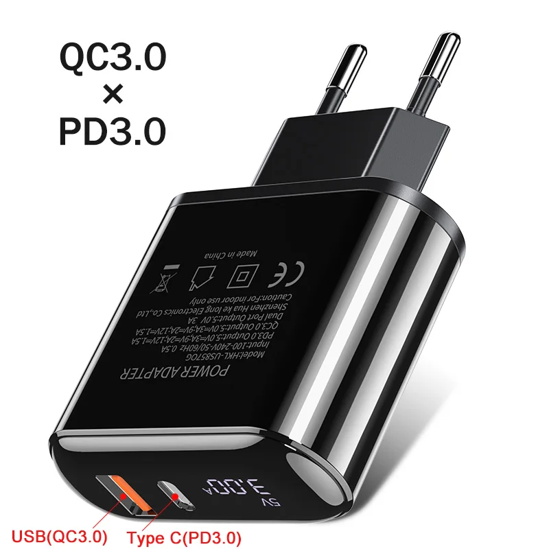 YKZ 18 Вт светодиодный дисплей QC3.0 USB зарядное устройство Быстрая зарядка 3,0 QC Тип C PD Быстрая зарядка дорожное настенное зарядное устройство для iPhone X 8 samsung S10 - Тип штекера: QC3.0 PD3.0