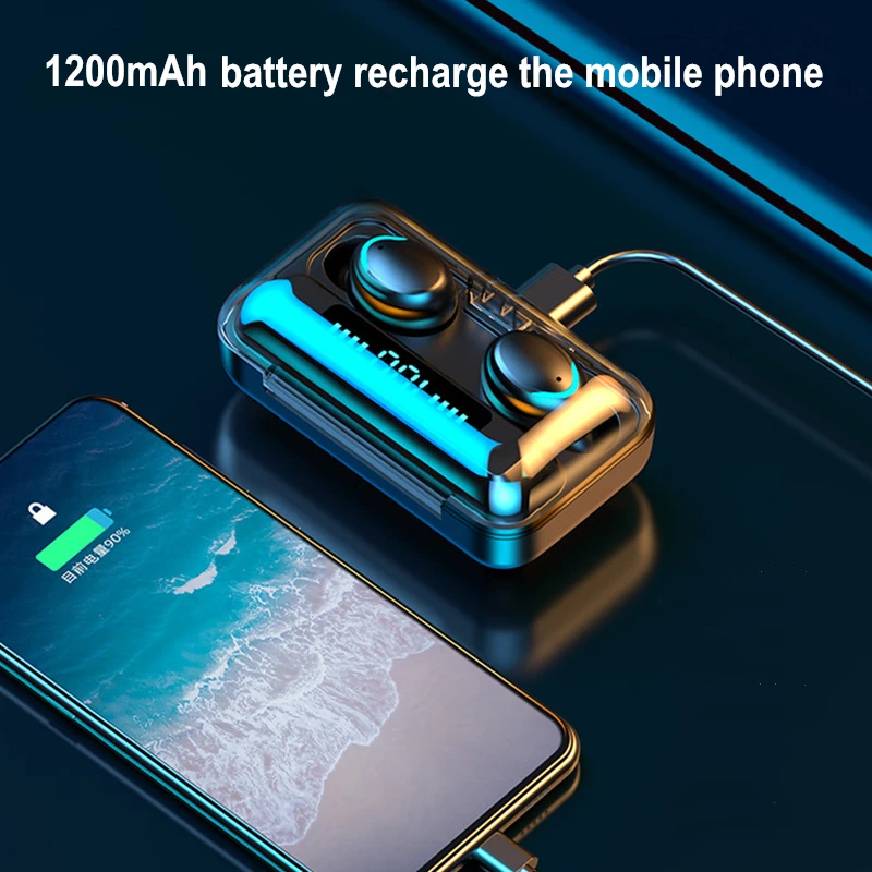TWS 5,0, Bluetooth наушники, беспроводные наушники, стерео наушники-вкладыши, гарнитура, громкая связь с 1200 мАч, Дополнительный внешний аккумулятор для iPhone