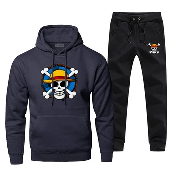 

Japanese Anime One Piece Hoodie Men Hoodies+pants Sets Mens The Pirate King Luffy Sportswear Sweatshirt Winter Fleece Tracksuit