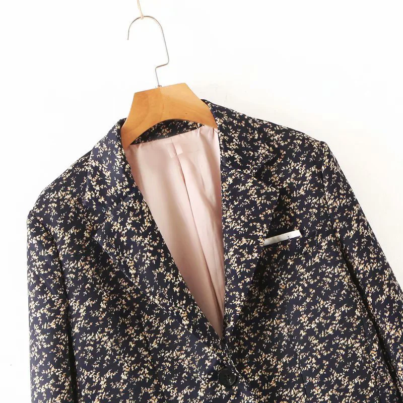 

Western Style WOMEN'S Dress 2019 Autumn & Winter New Style Fold-down Collar Printed Boyfriend Small Suit Coat Women's