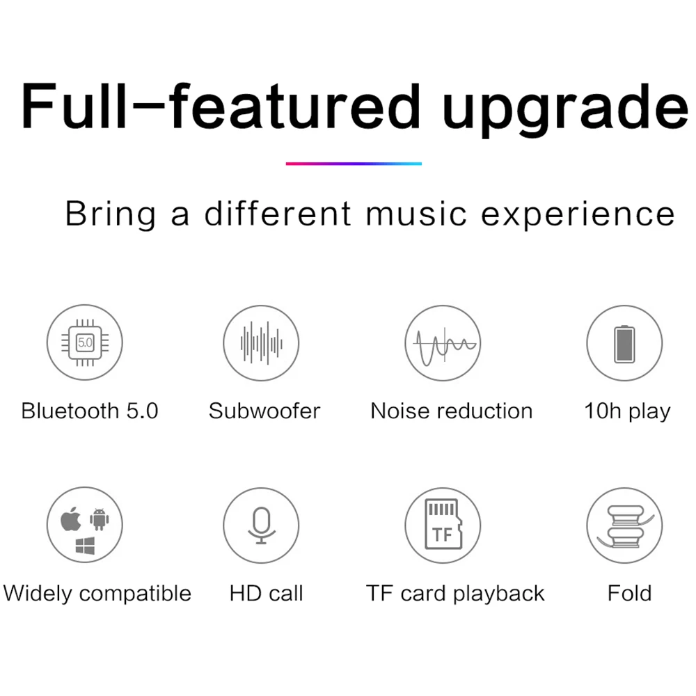 Беспроводные наушники Bluetooth 5,0, Hi-Fi, стерео гарнитура, складная, портативная, регулируемая, поддерживает TF карту, HD вызов для музыкальной игры