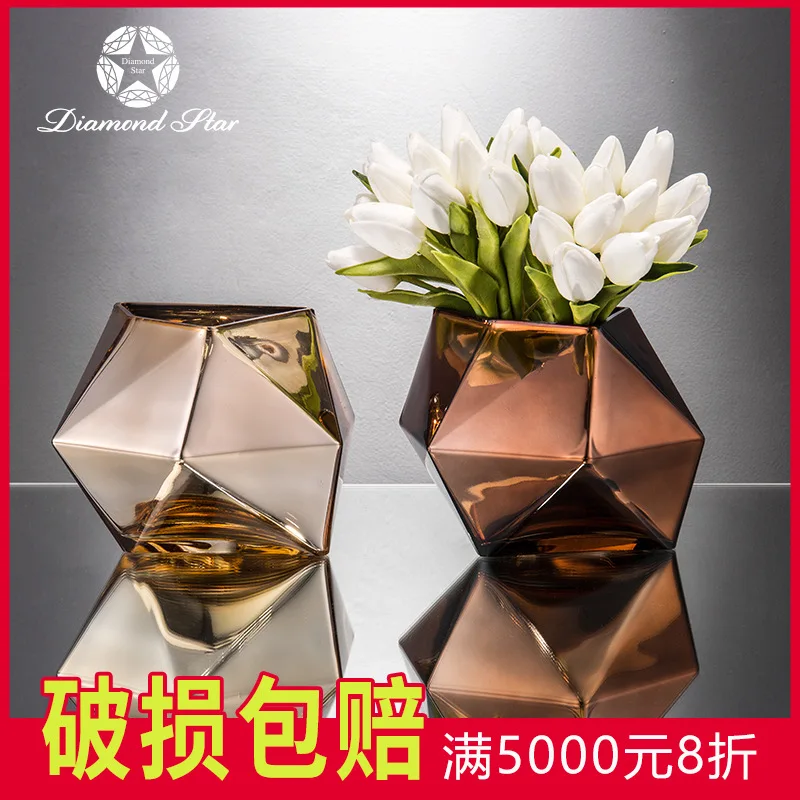 

Modern Minimalism, Geometric Glass Vase, Home Decoration, Dried Flower, Flower Arrangement, Living Room Decoration