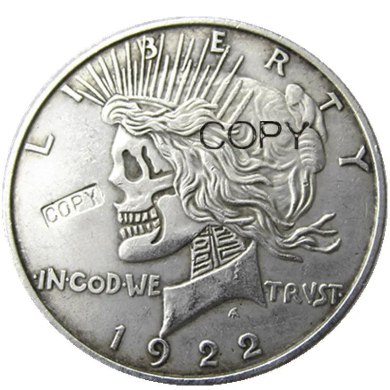 

US Head-To-Head Two Face 1922/1922 Peace dollar skull zombie skeleton hand carved Copy Coins High quality