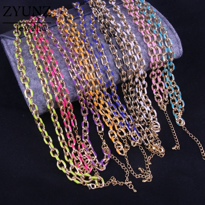 

4PCS, Mix Color jewelry Neon rainbow enamel cuban rolo link chain women Necklace