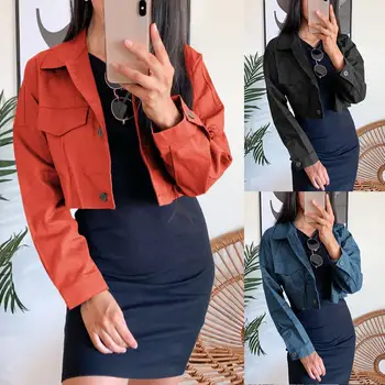 

Chic Women Autumn Solid Color Lapel Collar Single-breasted Short Blazer Coat