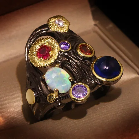 silver Unique Design Hip Hop Purple Red CZ Gothic Black Gold Hollow Parties Jewelry Vintage Rings for Women gift