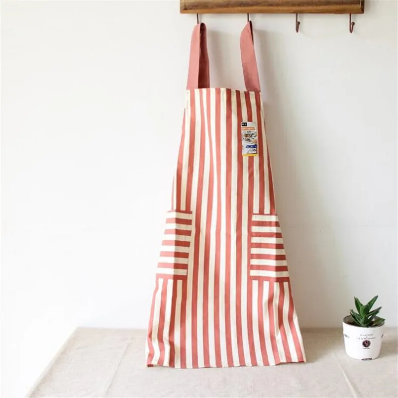 New Cloth Cotton Striped Wave Point Waterproof Apron Adult Lady Men Cooking Kitchen Aprons For Women Baking Restaurant Bib