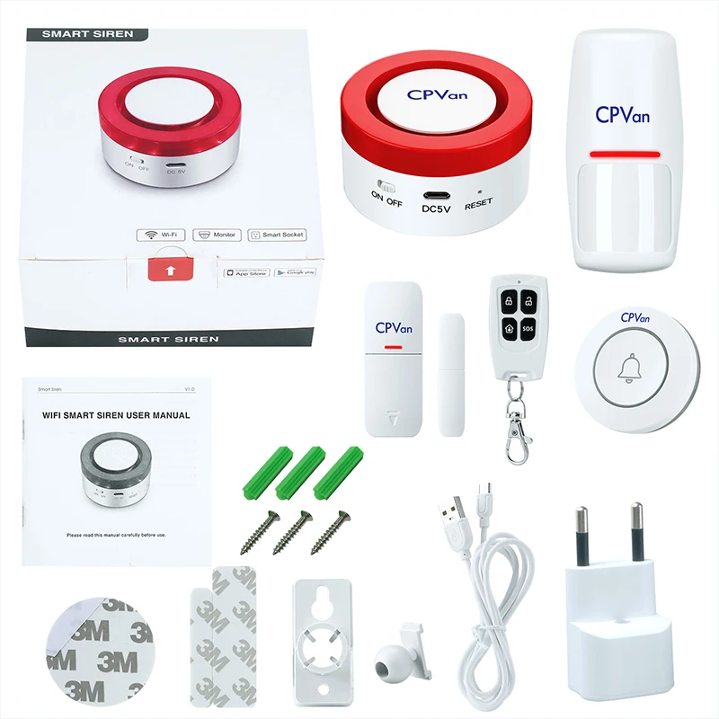 Система домашней сигнализации CPVAN CP6 с Wi Fi аксессуары для управления через