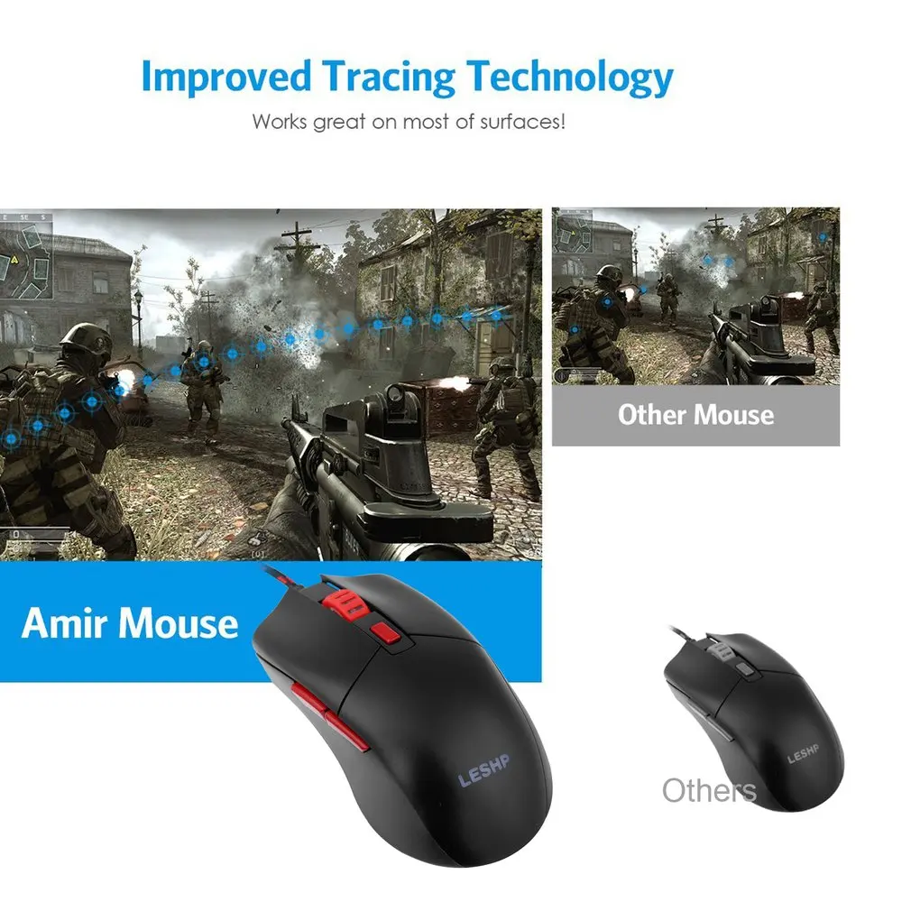 USB Wired Optical Gaming Game Mouse 3200 DPI Adjustable for Pro Gamer with 5 Buttons 7 Color LED Lights Cycle Breath