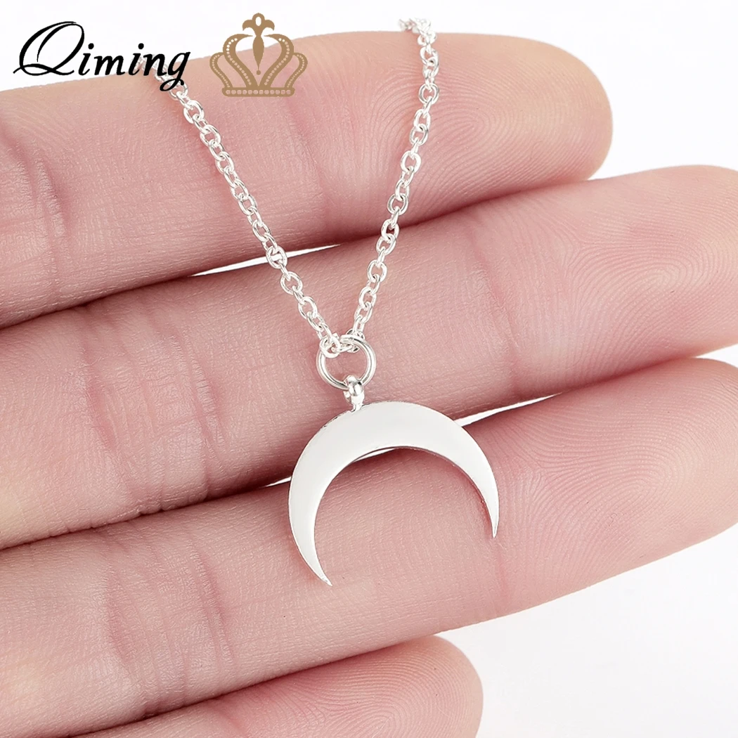 QIMING Crescent Moon Necklace For Women 