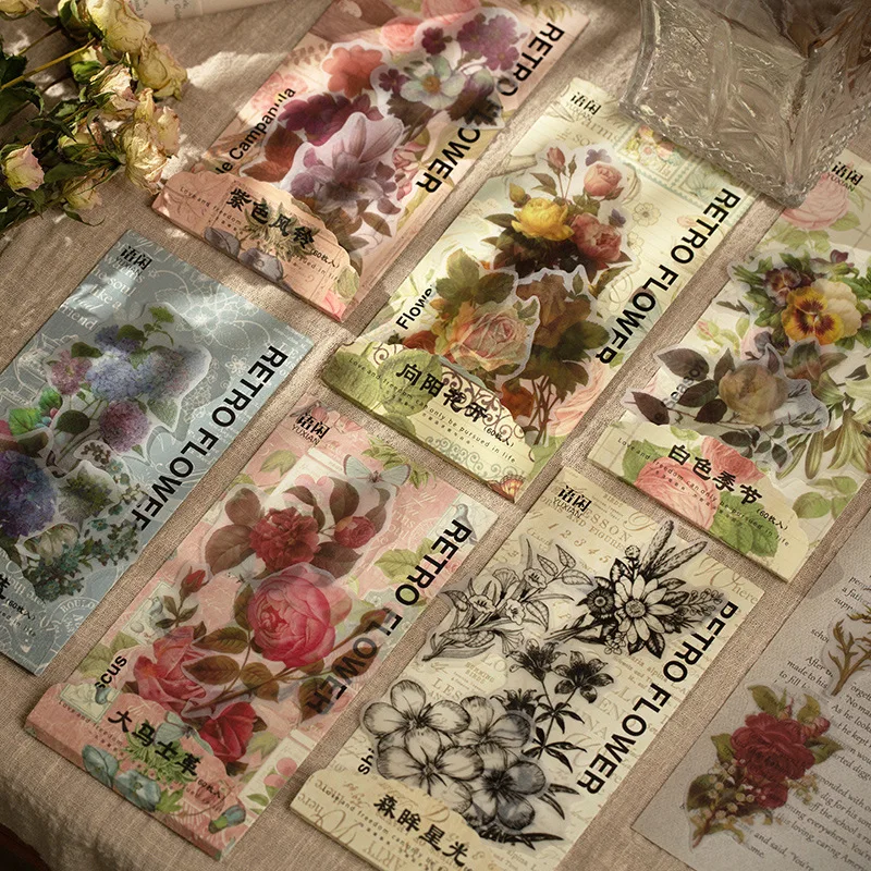 

Flower shop Series INS Europe Style DIY Retro Plant Flower Rose Sticker Diary book Wall Water Cup Decorate Scrapbook Sticker