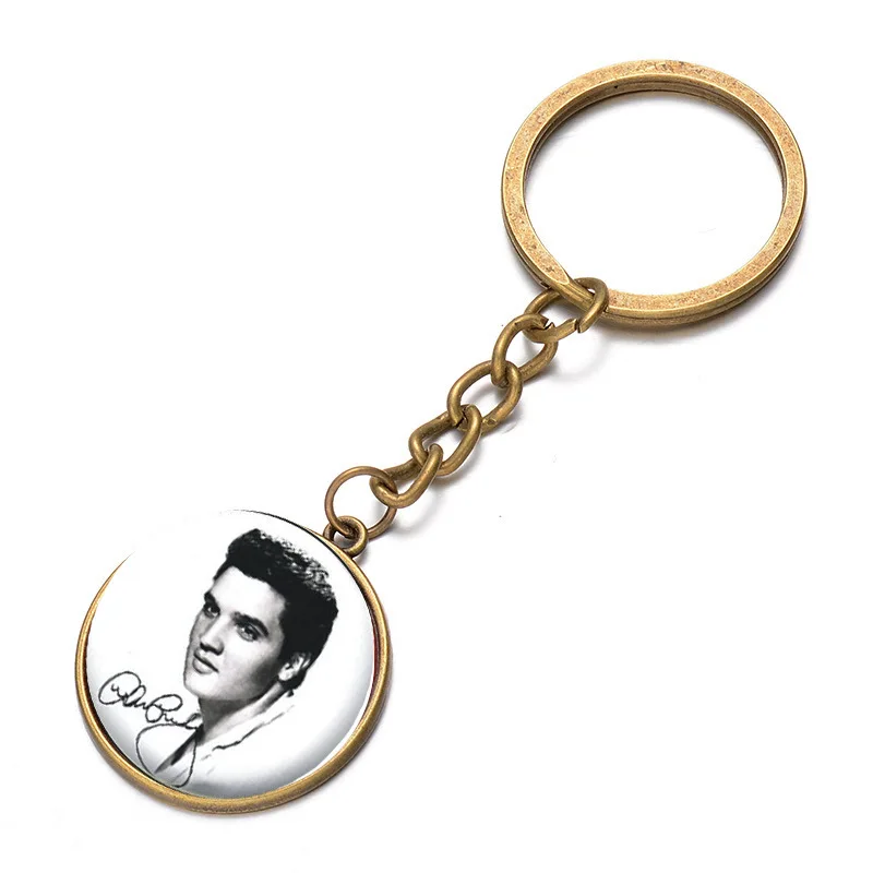 Style 2 SIAN Elvis Арон Пресли кристалл брелок рок певец художественное Изображение напечатанное стекло кабошон кулон Серебряный Бронзовый Классический брелок - Цвет: Style 2