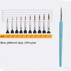 Pink Hook Line Pen with Soft Hair Bristles for Watercolor and Oil Painting - Extra Fine Weasel Hair Brush for Hand - Painted Artworks in Gouache and Acrylic (10 pcs set blue)