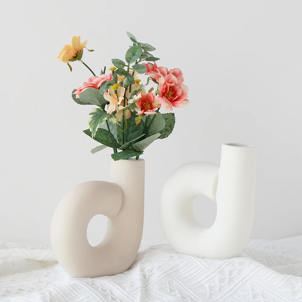 BESPORTBLE White Ceramic Vase Fake Mountain Flowerpot Minimalism Nordic Bud Vase Indoor Planter Plant Pot for Home Office Bedroom Desktop Ornament L