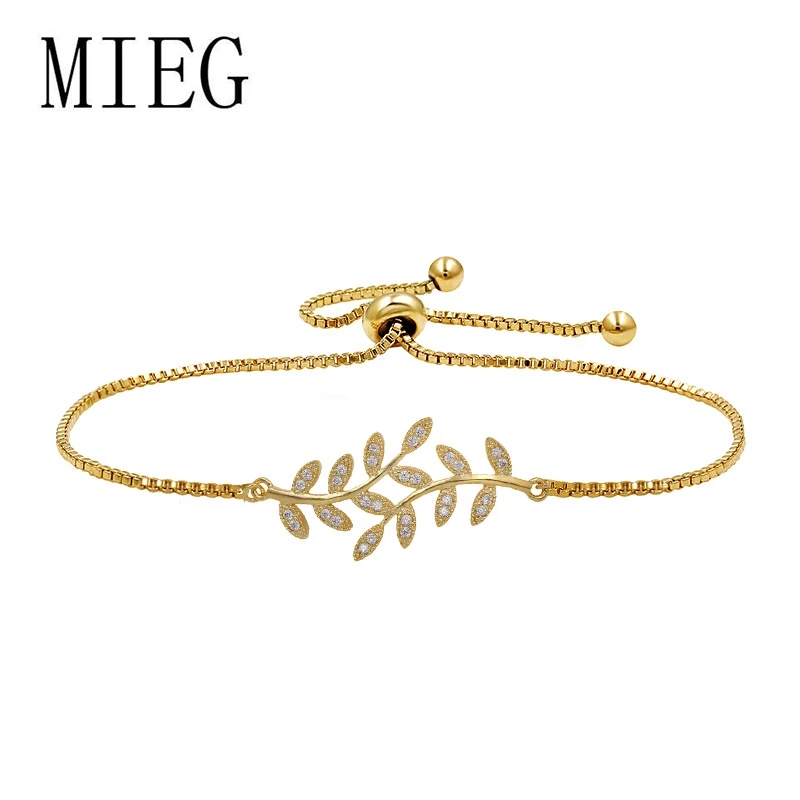 MIEG бренд изысканный лист кубического циркония CZ Кристалл Боло браслеты для женщин регулируемые свадебные браслеты