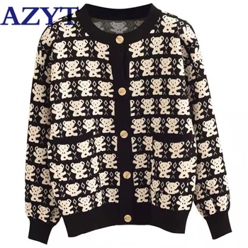 

AZYT Autumn Winter Women's Sweater Cardigan Cartoon Bear Print Knit Cardigan Female Jacket 2020 Fashion Streetwear Sweater Coat
