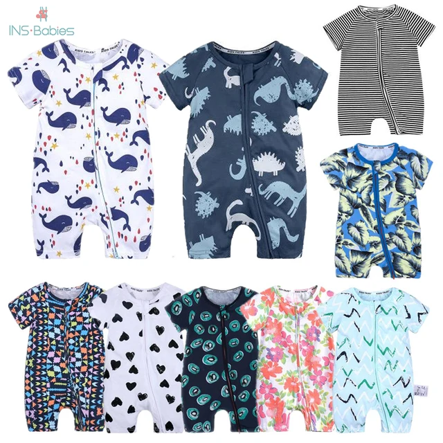 US $7.47 Newborn Baby Short Sleeved Cotton Jumpsuit Summer Thin Clothes Infant Cartoon Animal Costumes Climb
