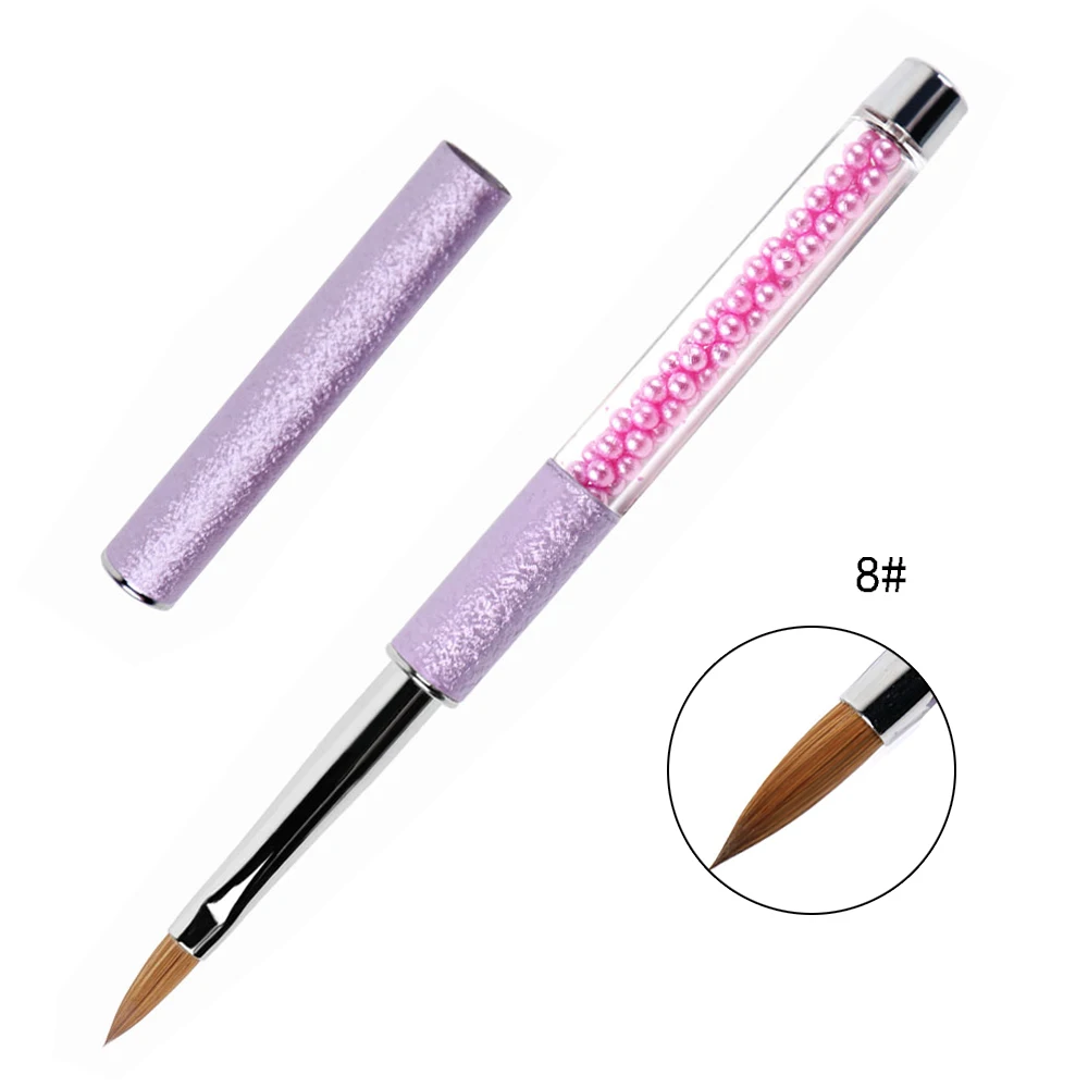 ANGNYA New 1pcs#2#4#6#8#10 Kolinsky Sable Acrylic Brush Gel Builder Nail Art Brush Purple Metal Crystal Handle Manicure Salon