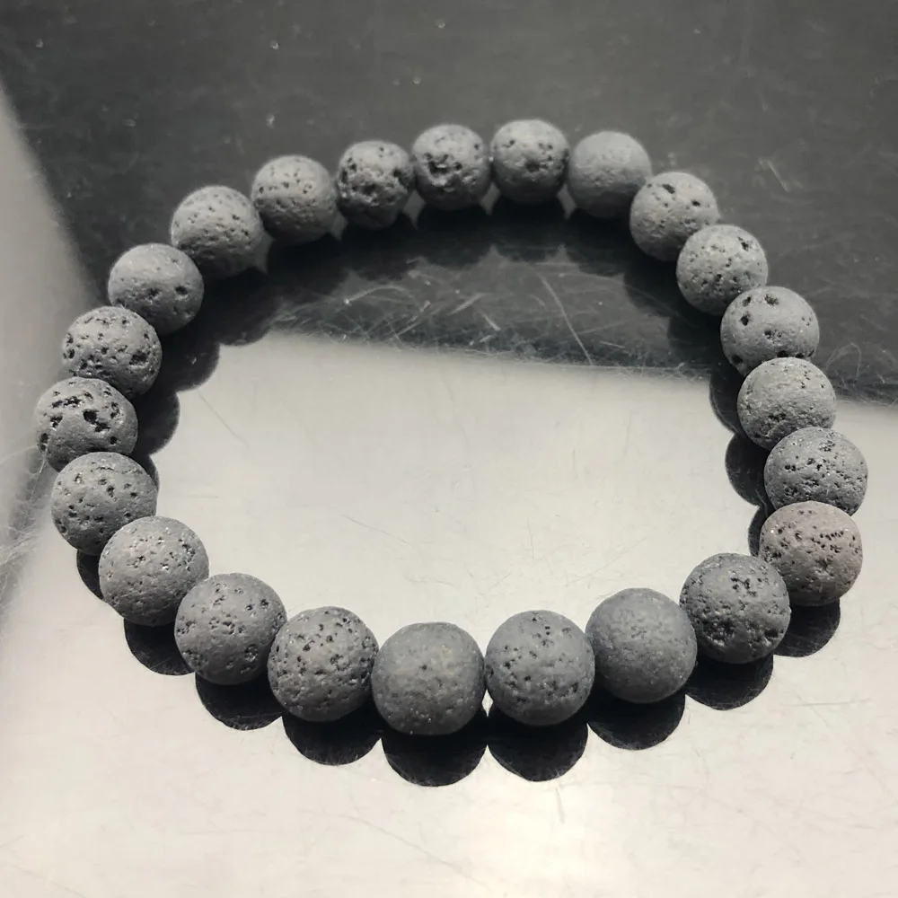 AAA Lava Stone Хороший чакра мужской браслет с бисерамы 8 мм натуральный камень Лава тигровый глаз матовый черный оникс бусины из лечебных камней стрейч Шарм Йога женские ювелирные изделия - Окраска металла: AAA Lava Stone