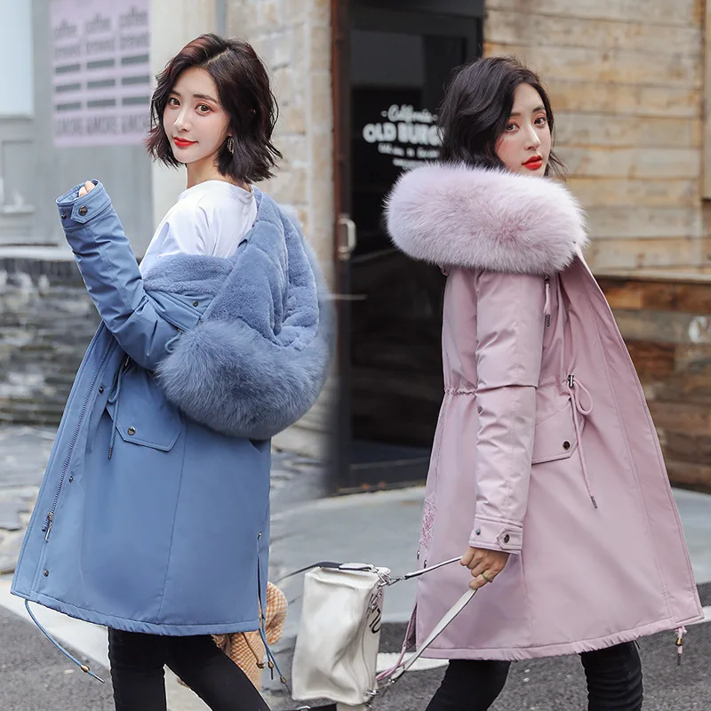 Меховые зимние пальто с капюшоном и хлопковой подкладкой, Женские однотонные куртки с карманами размера плюс, корейские женские модные утепленные парки