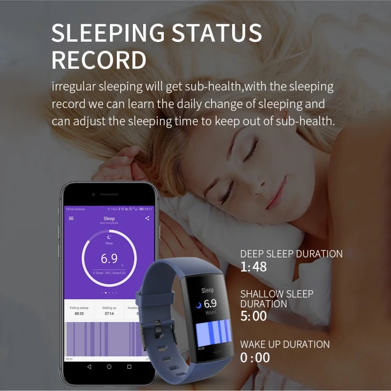 YWD2019060080 Multi-mode Heart Rate Call Reminder Healthy Sleep IP67 Class Waterproof Sport Smart Bracelet