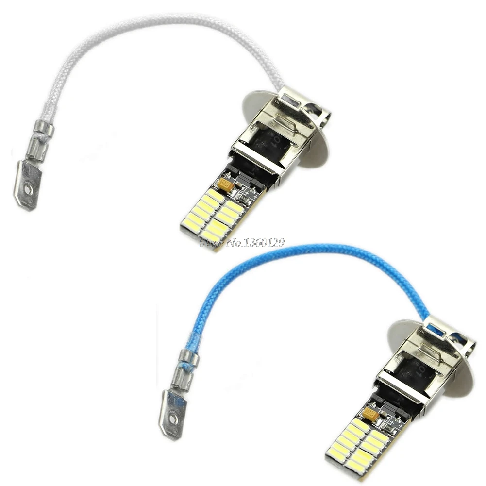 24-SMD-4014 H3 6500K HID Ксеноновые белые светодиодные лампы для противотумансветильник