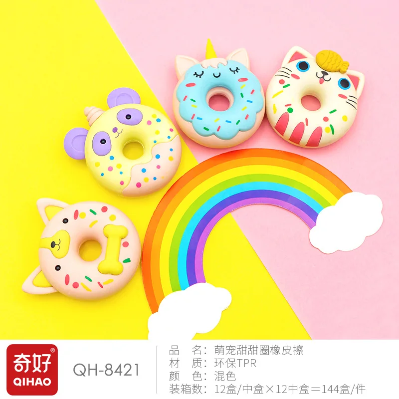 Kawaii Забавный 3D Пончик животное кот собака единорог панда конфетные цвета
