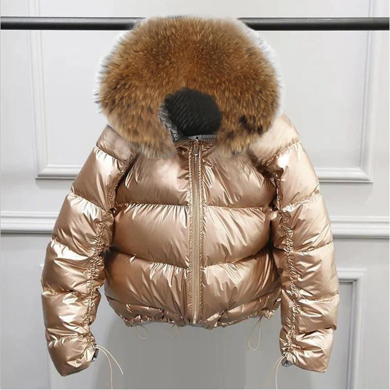 Зимняя женская куртка из натурального Лисьего меха, зимнее пальто для женщин из натурального меха енота, теплая Женская парка, зимняя куртка, женское водонепроницаемое пальто - Цвет: Gold 2