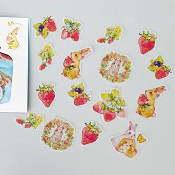 

48 pcs /Bag Golden Stamping Strawberry Rabbit Washi Paper Decorative Stickers Notebook Decoration
