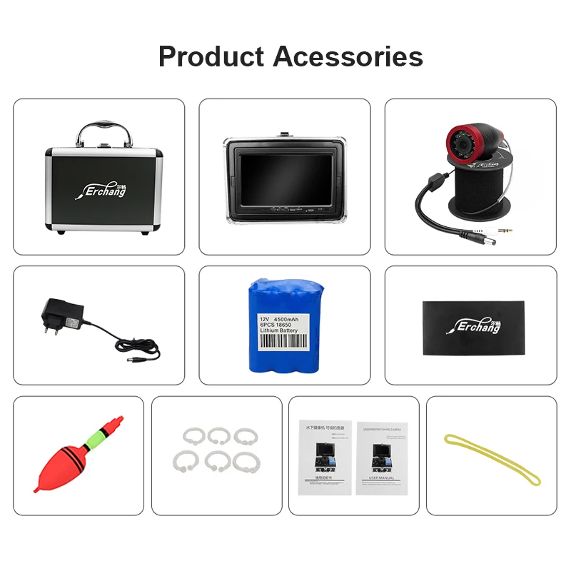 Erchang 1000TVL камера для подводной подледной рыбалки инфракрасная " видео монитор 4500 мАч батарея рыболокатор камера