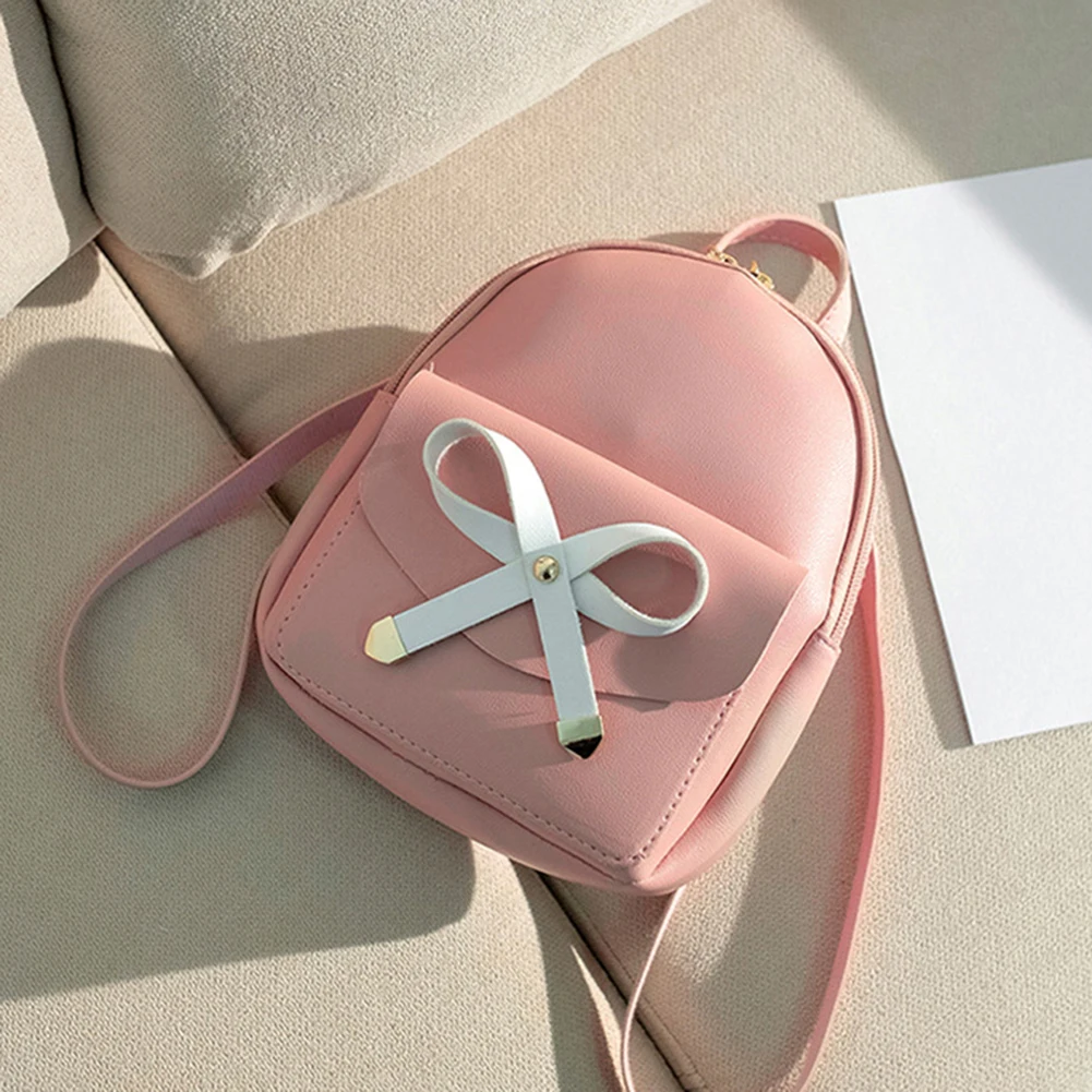 Mini Backpack Women Outdoor Travel Bowknot Faux Leather Multi-Function Small Backpack Knapsack Female Student Shoulder Bag