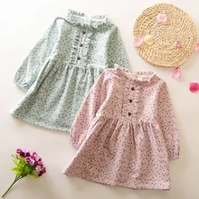 Осенняя детская одежда винтажное платье для малышей хлопковые детские платья с длинными рукавами и цветочным рисунком для девочек 3-От 4 до 10 лет