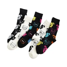 Тренд, персонажи мультфильмов, черно-белые носки с котом и собакой, дышащие впитывающие пот хлопковые носки для мужчин и женщин