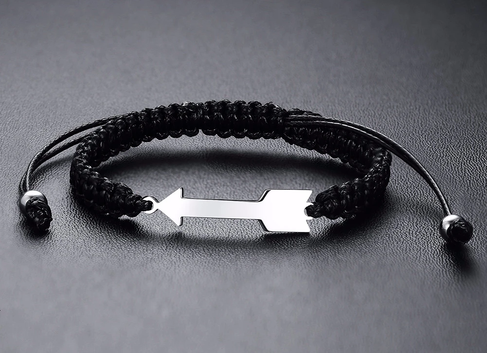 ASSORTED STYLE ADJUSTABLE ARROW BRACELET IN BLACK BRAIDED BRACELETS FOR MEN UNISEX JEWELRY