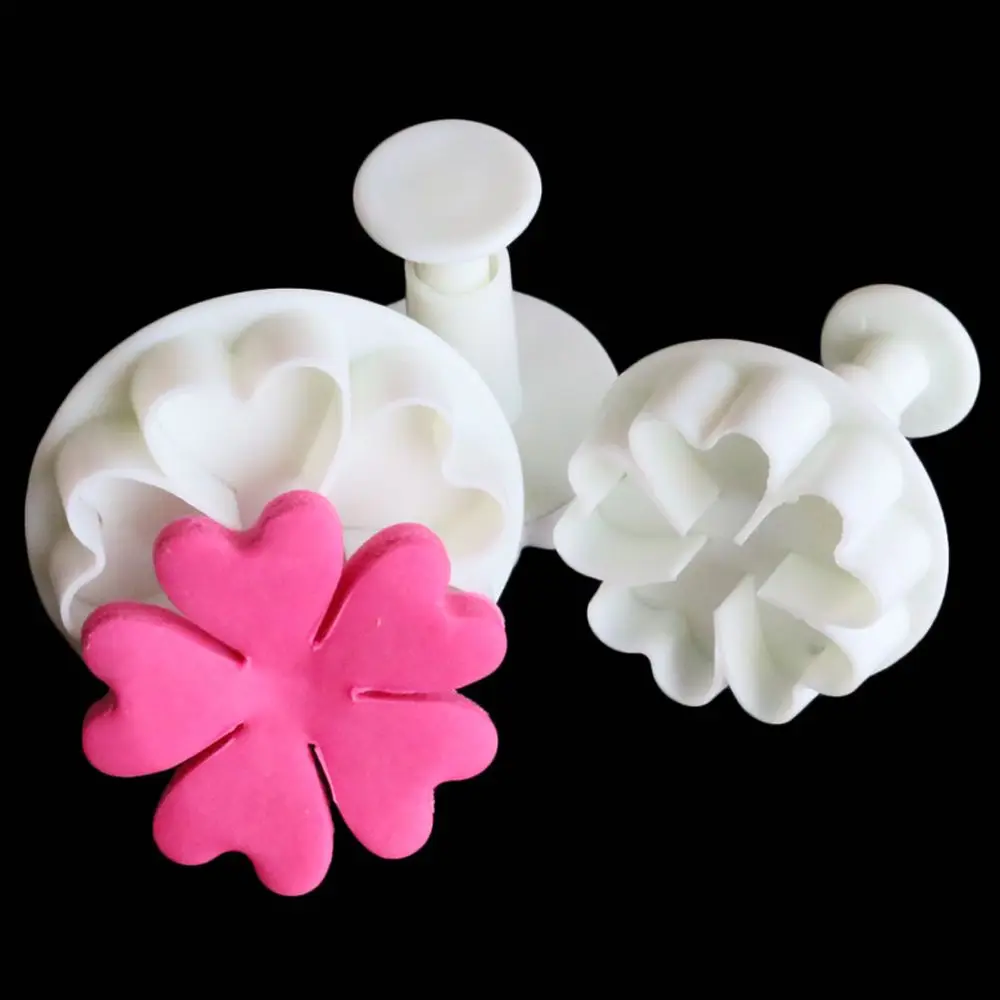 3Pcs Fondant Sugar Craft Biscuit Cookie Cutter Rose Petal Heart Flower Plunger Mold Cake Mold Pastry Tools