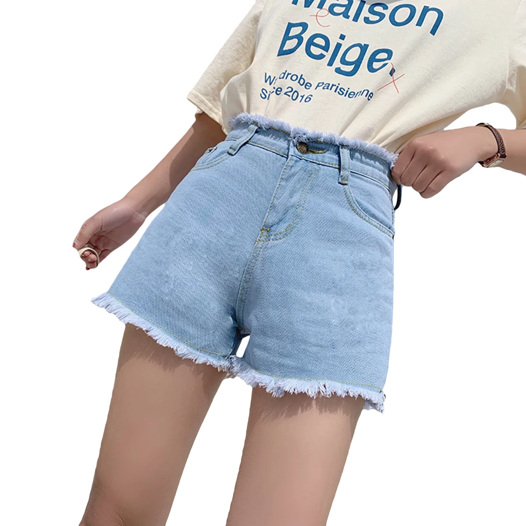 Light Blue Большие размеры потертые джинсовые шорты Модные женские летние джинсовые шорты с бахромой Джинсы женские новые зауженная, с высокой талией шорты Femme - Цвет: Light Blue