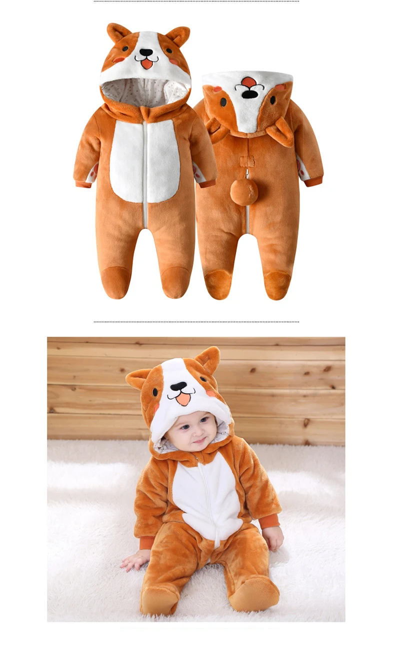 Baby Bodysuits comfotable Hot Kawaii Baby Corgi Dog Animal Pajamas Long Sleeve Cute Anime Rompers Hooded Boys Girls Fantasia Warm Cotton Jumpsuit Clothes carters baby bodysuits	