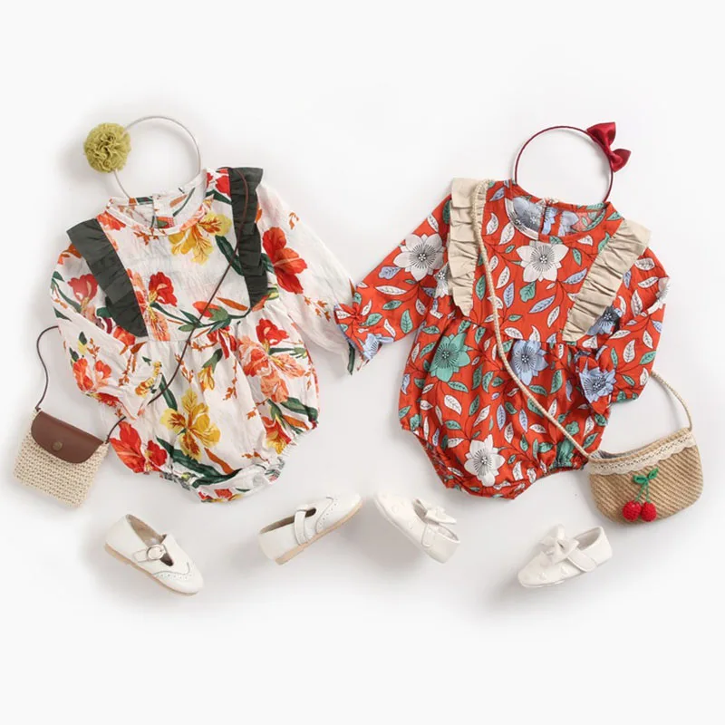 Осень-зима детское боди с длинными рукавами и цветочным принтом, Комбинезоны для младенцев для девочек для маленьких девочек одежда для детей спортивный костюм, 0-3Yrs