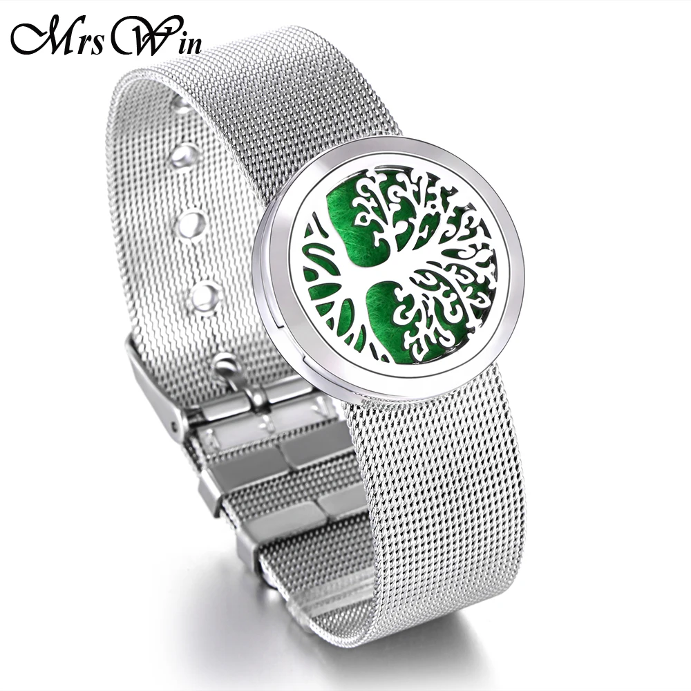 

High Quality Aromatherapy Locket Bracelet 316L Stainless Steel Tree of Life Perfume Essential Oil Diffuser Bracelet WatchBand