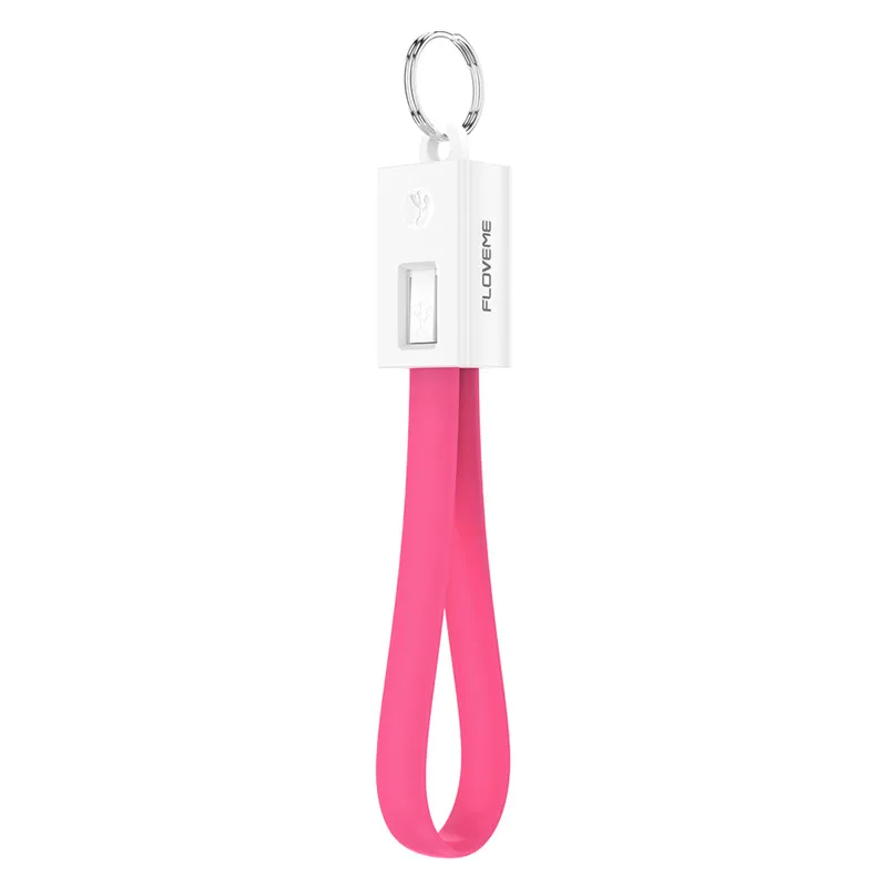Hot Pink FLOVEME Keychain Charger Charging Cables Micro USB Type C For iphone 11 Pro Max 15CM Portable USB Phone For Samsung Huawei - Color: Hot Pink