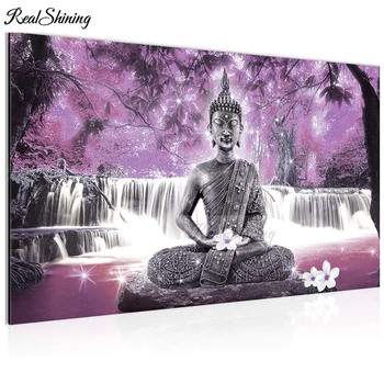 

Buddha Waterfall Landscape 5d diy diamond painting Wall Art Large diamond mosaic full square round drill diamond embroidery F108