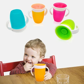 

360 Degrees Leakproof Magic Kids Water Feeding Bottle Rotated Baby Learning Drinking plastic Cup with Double Handle Flip Lid