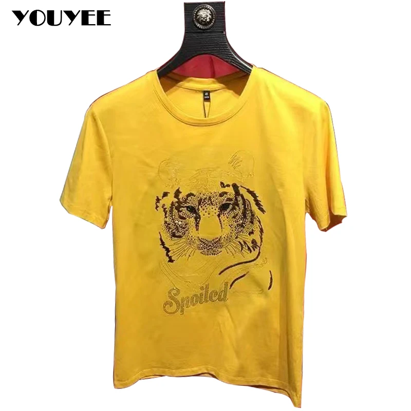 Rhinestones T shirt Men summer T Shirt Diamond Inlaid Teddy Cotton short  sleeve Large size - AliExpress