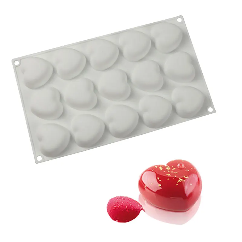 15 Hole Heart Shape Silicone Mold Mousse Cake Fondant Baking Chocolate Candle Moulds for Pastry Pudding Jelly