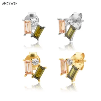 

ANDYWEN 925 Sterling Silver Olive Champagne Colorful Zircon Stud Earring Piercing Luxury Women Fashion Rock Punk Jewelry Crystal