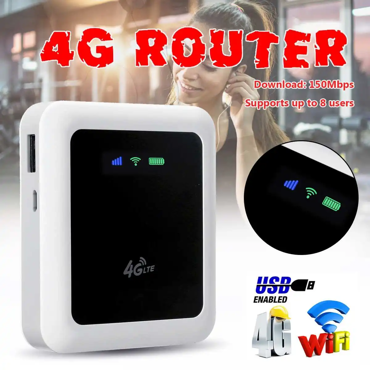 

LTE 4G WiFi Router Portable Hotspot Mobile WiFi Mini Router USB Charging Car Home Travel Wi-fi Router with Sim Card Slot