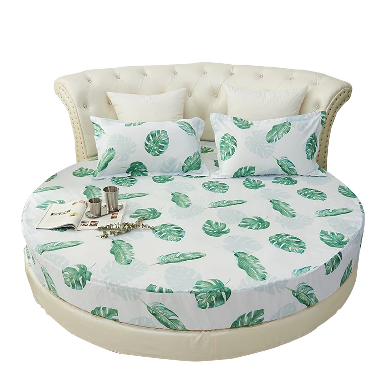 3 Pieces Solid Color Printed 100 Cotton Round Fitted Sheet Set Round