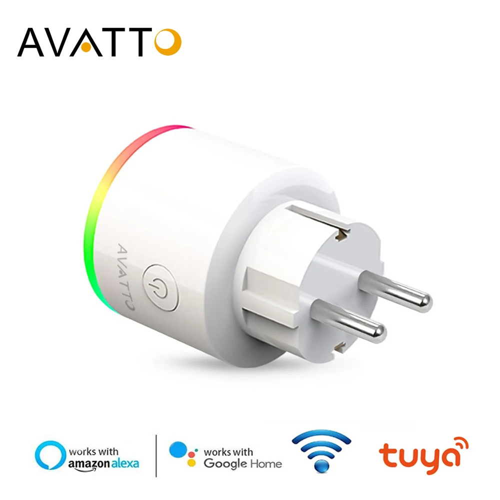 AVATTO Smart Plug Wifi socket with Power Monitor16A EU RGB Tuya Smart Life Outlet with Google Home Alexa Voice Remote Control